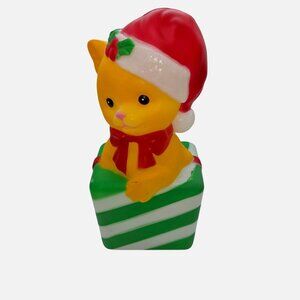 Christmas Cat in Gift Box Lighted LED 11" Indoor Blow Mold Holiday Time